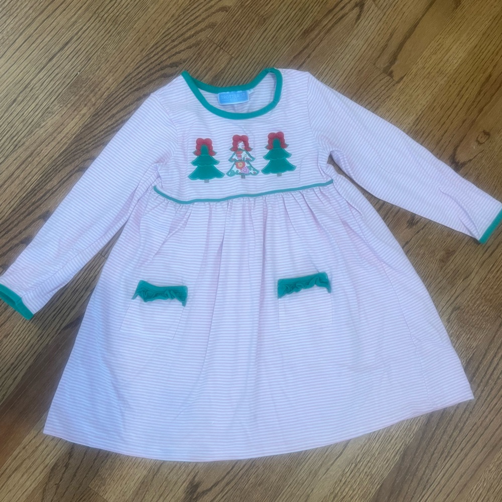 Pink and Green Kids Dress with Tree Embroidery